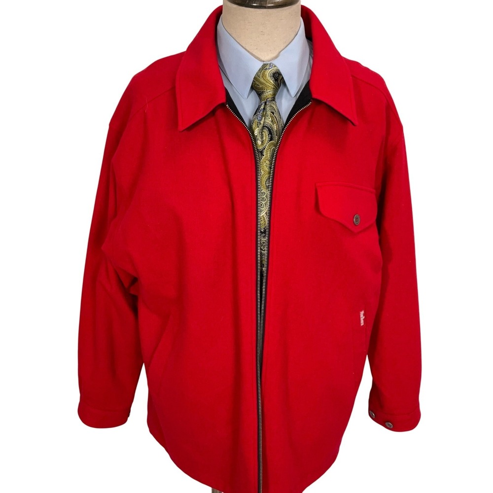 Marlboro Shirt Jacket Medium‎ Red Black Reversible Wool Acrylic Logo Shacket VTG